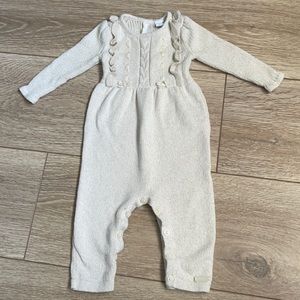 Elegant Janie And Jack Baby Girl Knit Romper Cream Gold Metallic 3-6 Months.